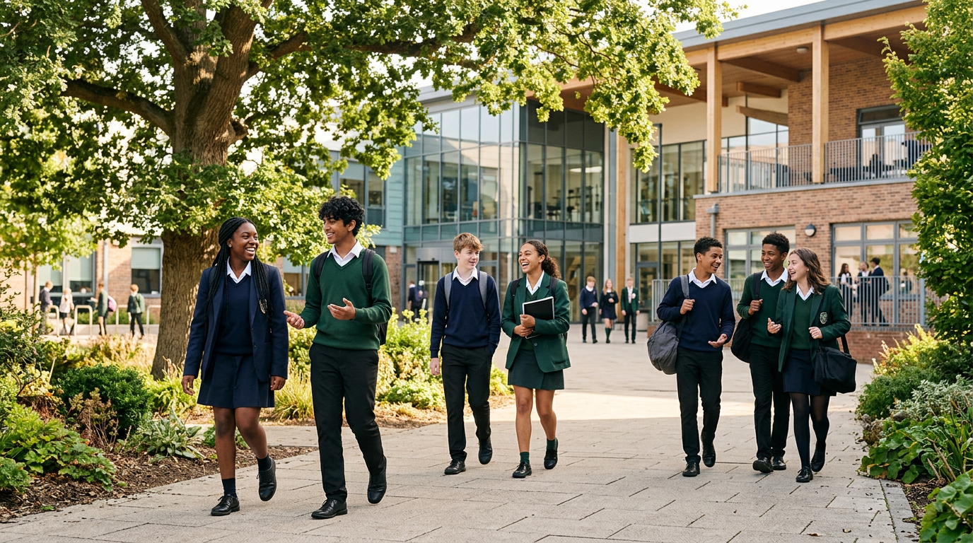 Westoak students walking through the school courtyard